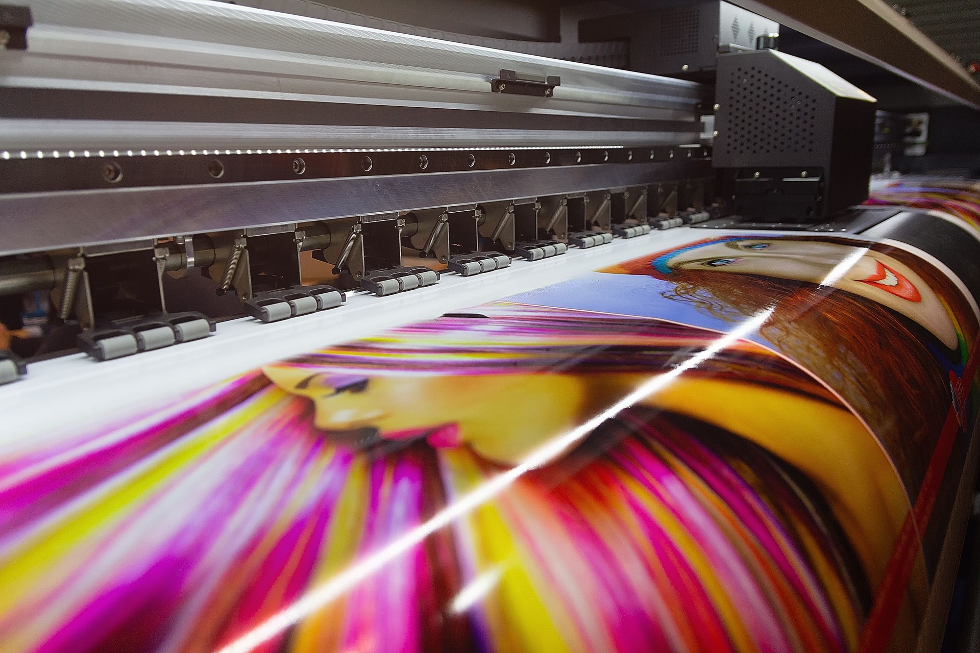 Large format printing machine in operation